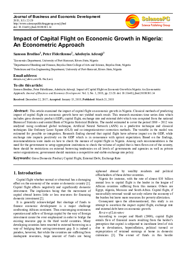 (PDF) Impact of Capital Flight on Economic Growth in Nigeria: An ...