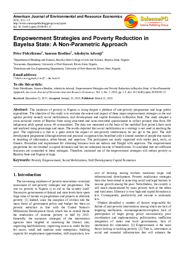 (PDF) Empowerment Strategies and Poverty Reduction in Bayelsa State: A ...
