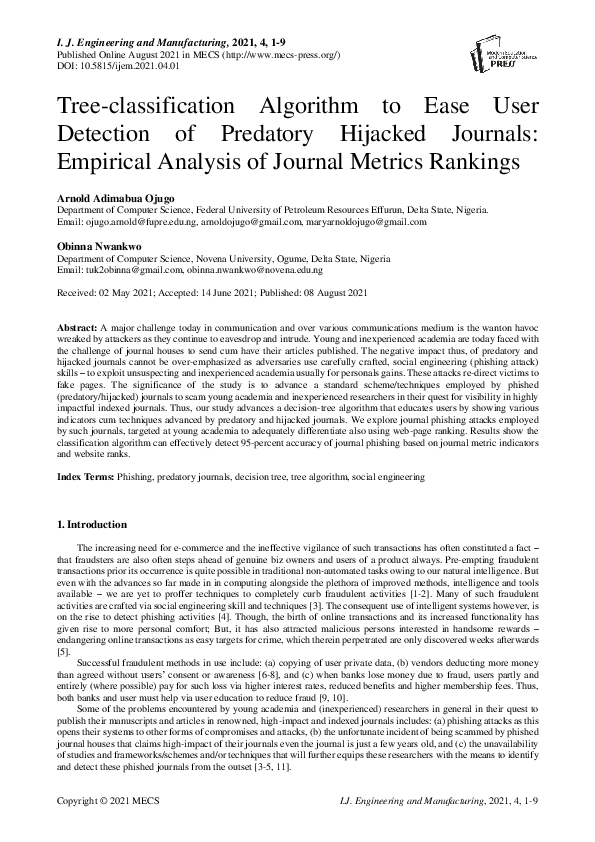 (PDF) Tree-classification Algorithm to Ease User Detection of Predatory ...