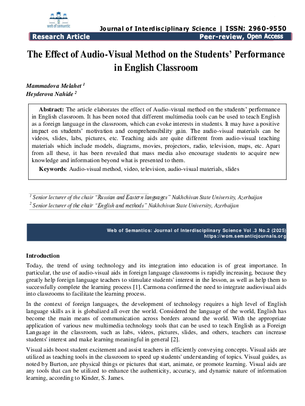 (PDF) The Effect of Audio-Visual Method on the Students' Performance in ...