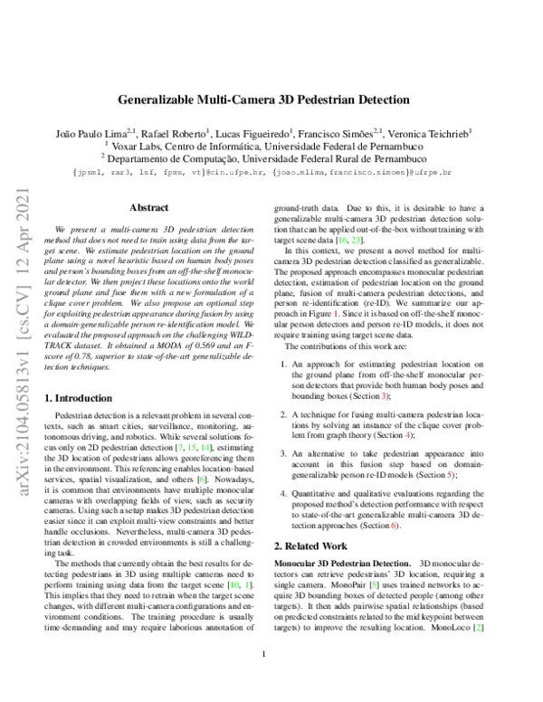 (PDF) Generalizable Multi-Camera 3D Pedestrian Detection