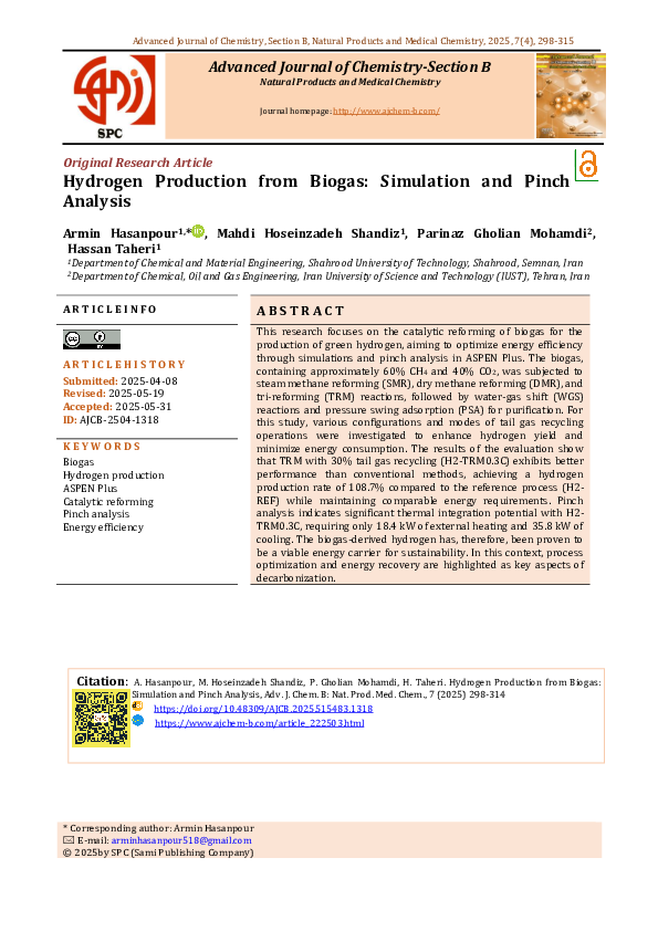 (PDF) Hydrogen Production from Biogas: Simulation and Pinch Analysis