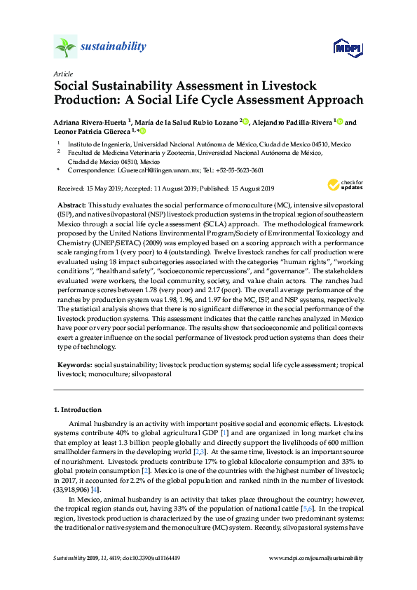 (PDF) Social Sustainability Assessment in Livestock Production: A ...