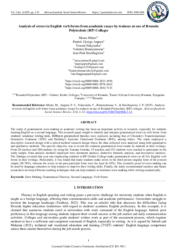 (PDF) Analysis of errors in English verb forms from academic essays by ...