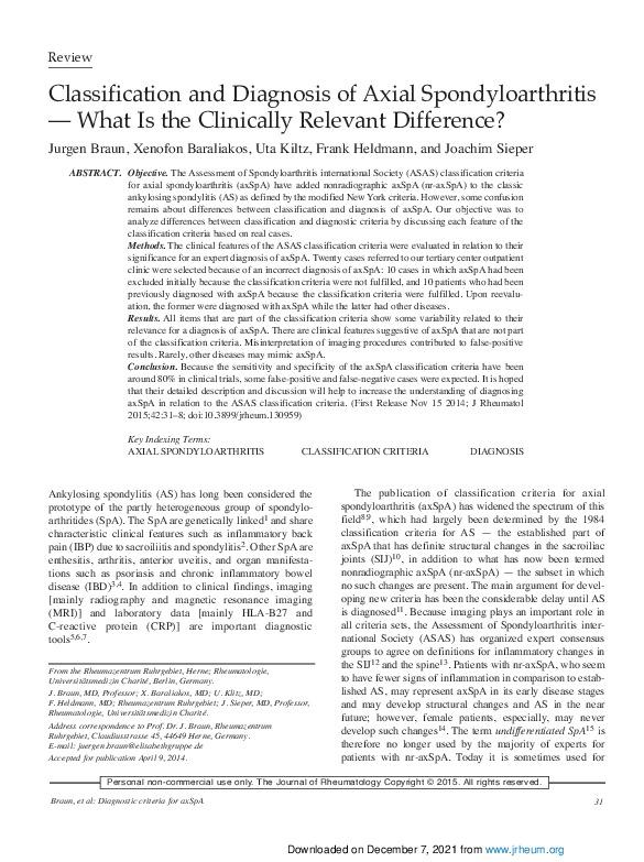 (PDF) Classification and diagnosis of axial spondyloarthritis--what is ...