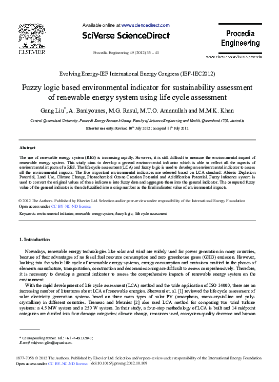 (PDF) Fuzzy Logic based Environmental Indicator for Sustainability ...