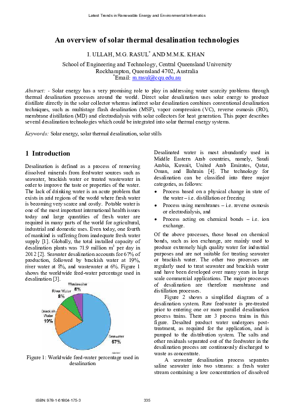 (PDF) An overview of solar thermal desalination technologies