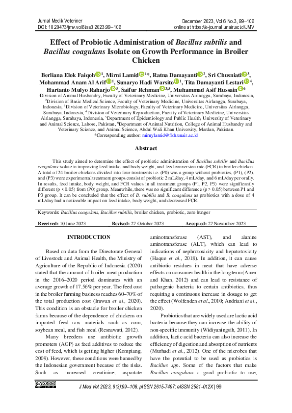 (PDF) Effect of Probiotic Administration of Bacillus subtilis and ...