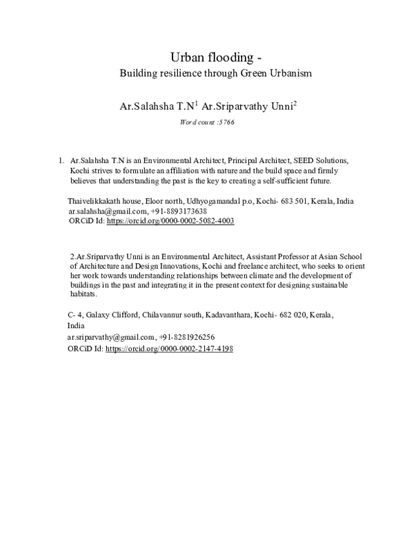 (PDF) URBAN FLOODING - BUILDING RESILIENCE THROUGH GREEN URBANISM