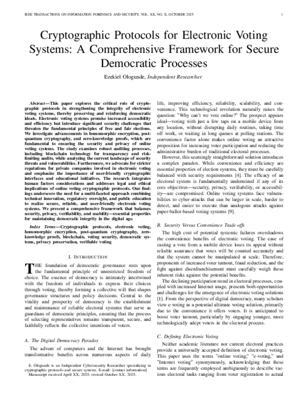 (PDF) Cryptographic Protocols for Electronic Voting Systems: A ...