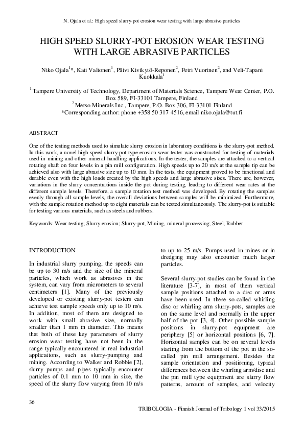 (PDF) High speed slurry-pot erosion wear testing with large abrasive ...