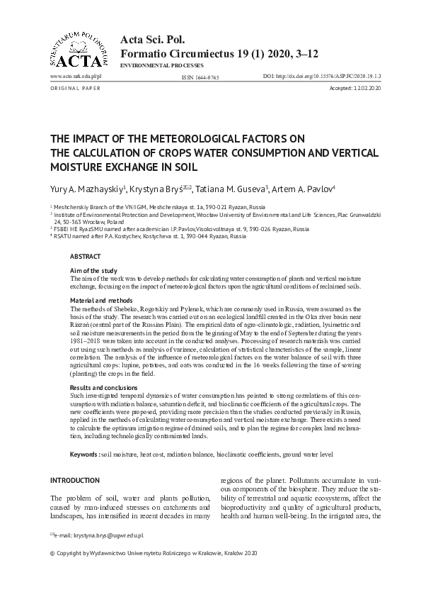 (PDF) The Impact of the Meteorological Factors on the Calculation of ...