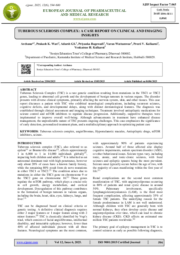 (PDF) TUBEROUS SCLEROSIS COMPLEX: A CASE REPORT ON CLINICAL AND IMAGING ...