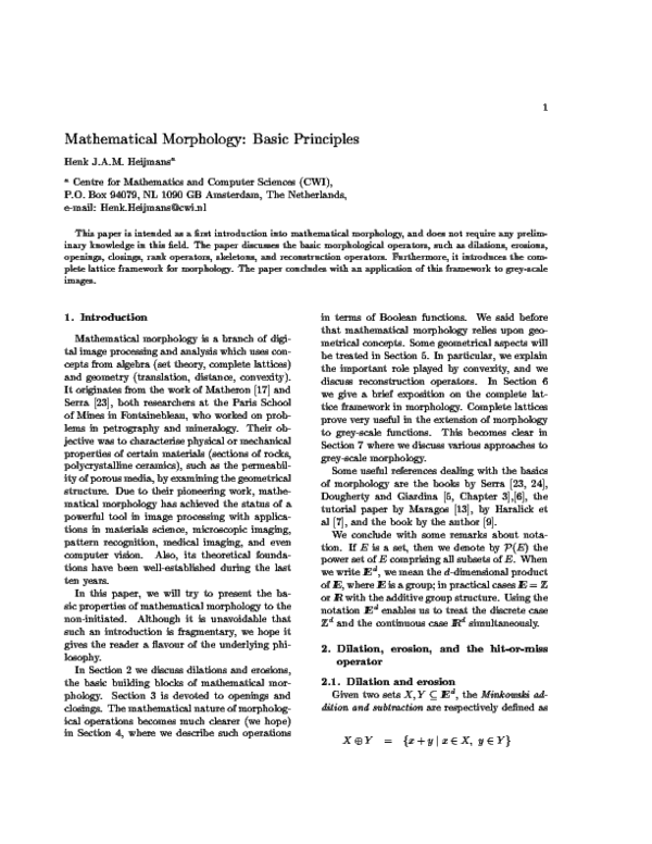 (PDF) Mathematical Morphology: Basic Principles