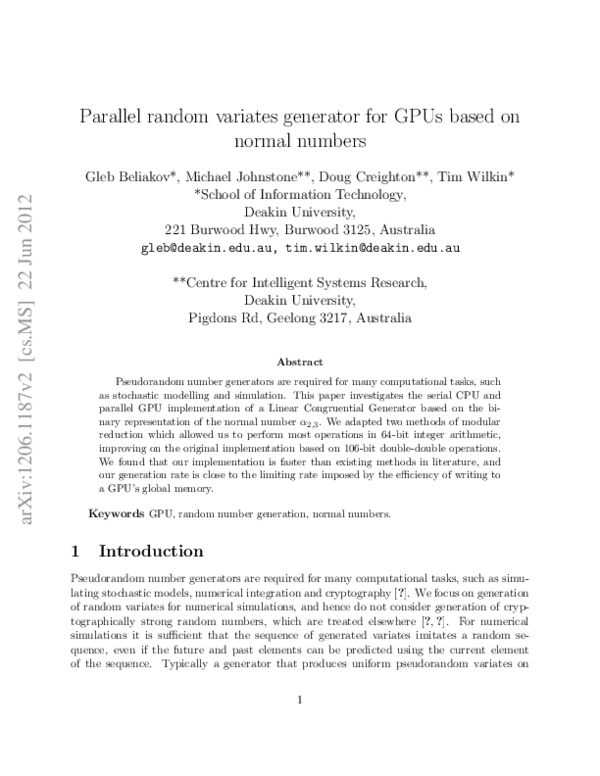 (PDF) Parallel random variates generator for GPUs based on normal numbers