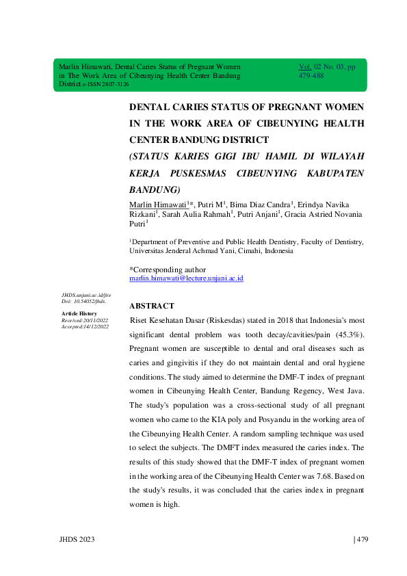 (PDF) Dental Caries Status of Pregnant Women in the Work Area of ...