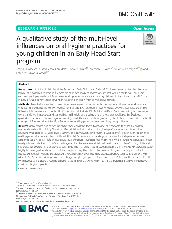(PDF) A qualitative study of the multi-level influences on oral hygiene ...