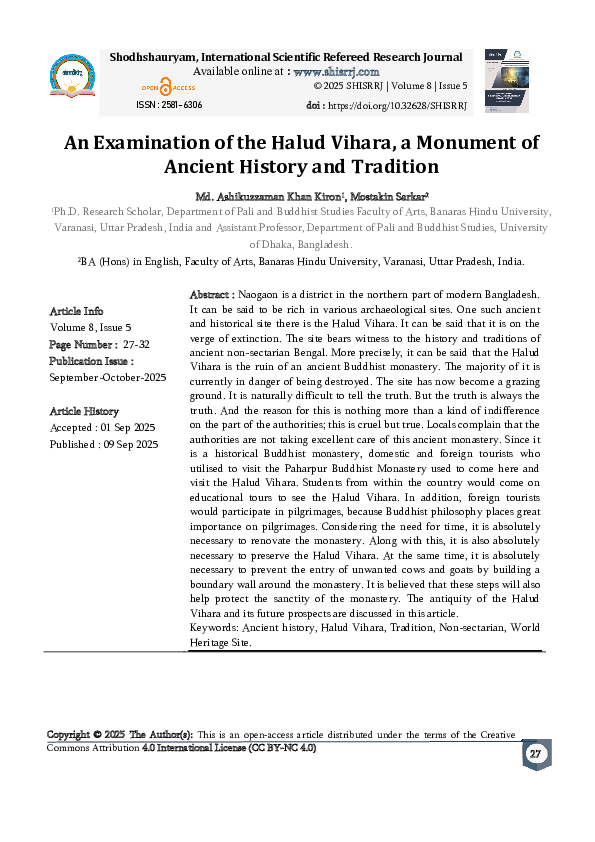(PDF) An Examination of the Halud Vihara, a Monument of Ancient History ...