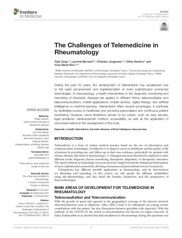 (PDF) The Challenges of Telemedicine in Rheumatology