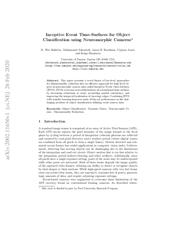 (PDF) Inceptive Event Time-Surfaces for Object Classification Using ...