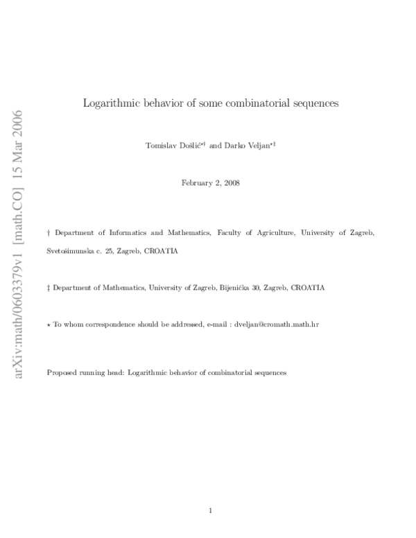 (PDF) Logarithmic behavior of some combinatorial sequences
