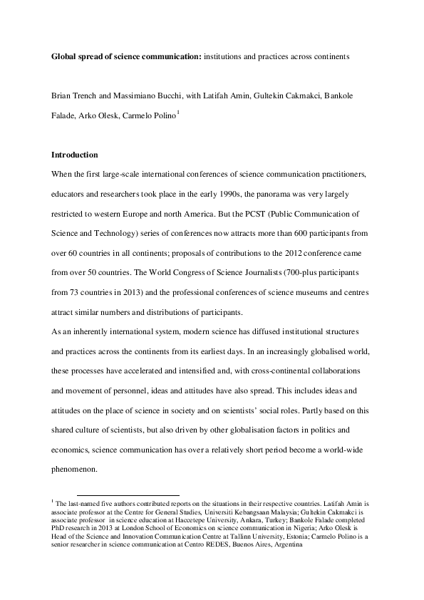 (PDF) Global spread of science communication