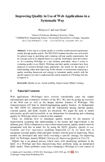 (PDF) Improving Quality in Use of Web Applications in a Systematic Way