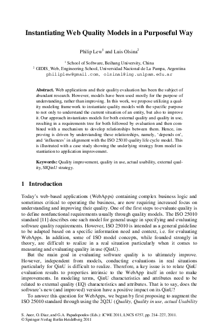 (PDF) Instantiating Web Quality Models in a Purposeful Way