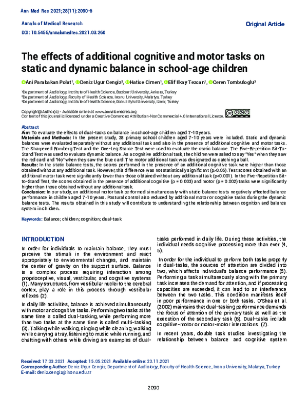(PDF) The effects of additional cognitive and motor tasks on static and ...