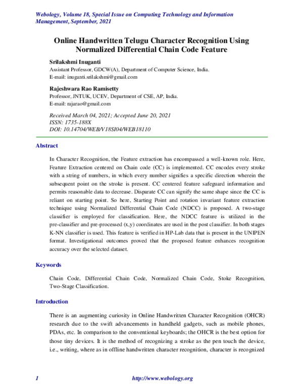 (PDF) Online Handwritten Telugu Character Recognition Using Normalized ...