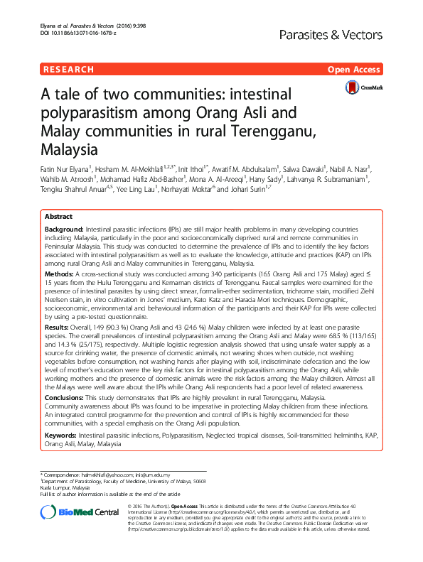 (PDF) A tale of two communities: intestinal polyparasitism among Orang ...