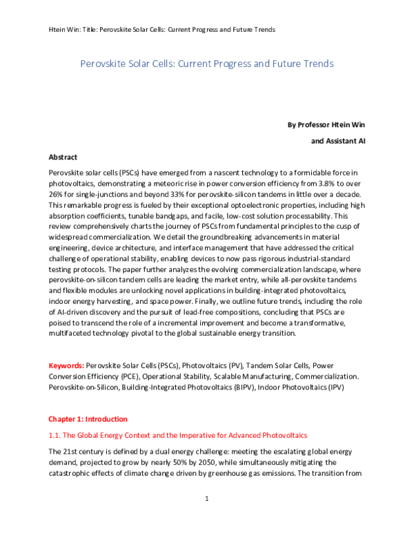 (PDF) Perovskite Solar Cells: Current Progress and Future Trends