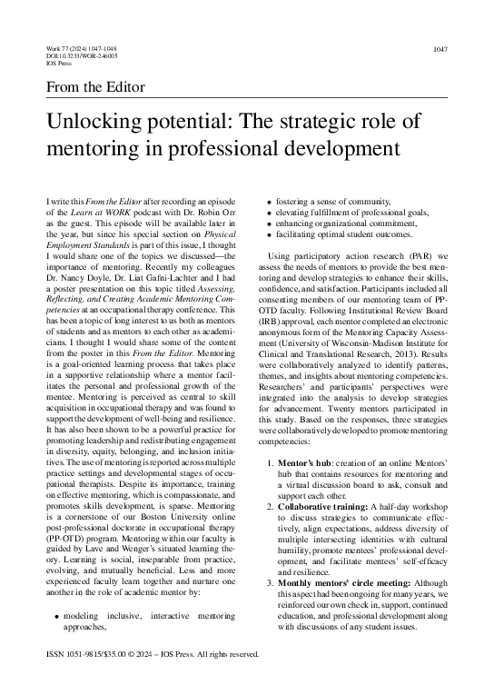 (PDF) Unlocking potential: The strategic role of mentoring in ...