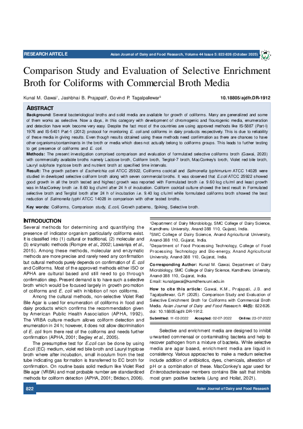 (PDF) Comparison Study and Evaluation of Selective Enrichment Broth for ...