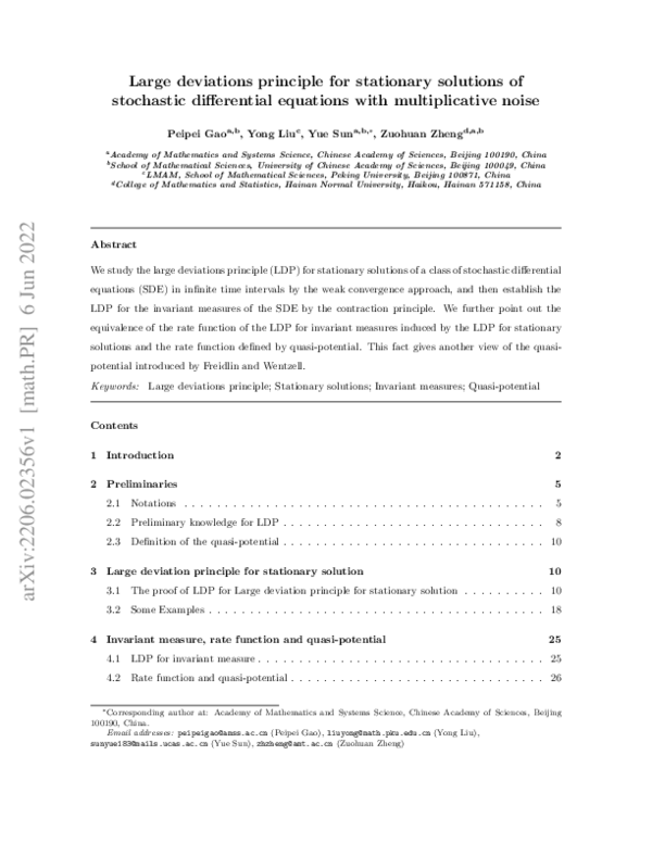 (PDF) Large deviations principle for stationary solutions of stochastic ...