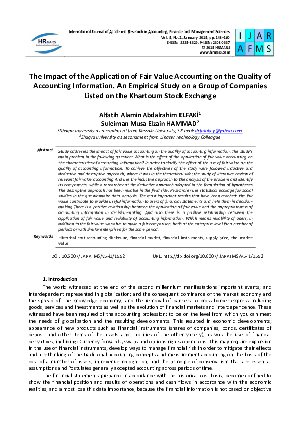 (PDF) The Impact of the Application of Fair Value Accounting on the ...