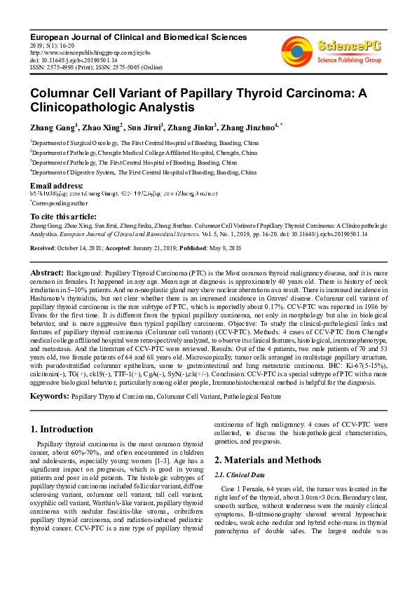 (PDF) Columnar Cell Variant of Papillary Thyroid Carcinoma