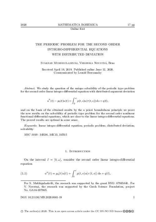 (PDF) The periodic problem for the second order integro-differential ...
