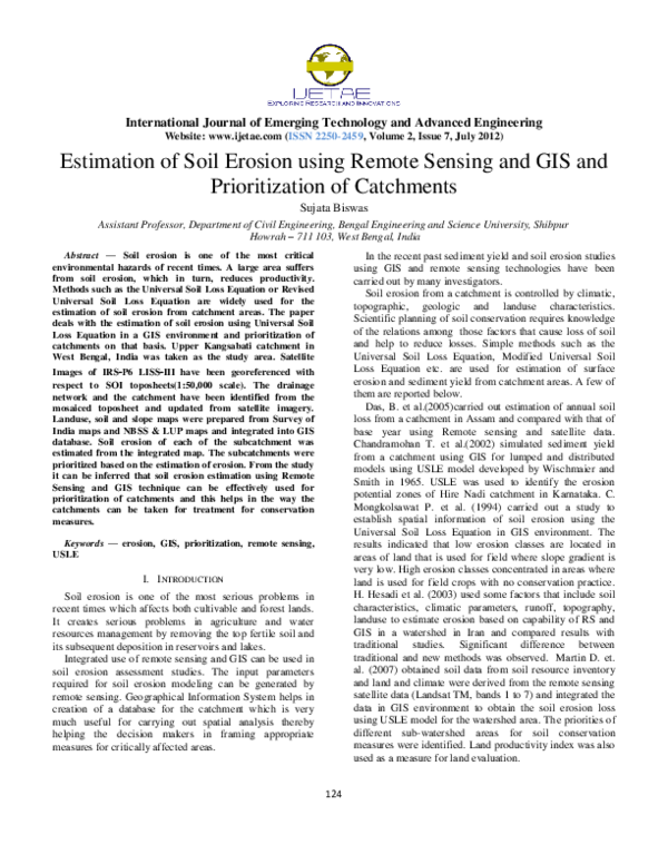(PDF) Estimation of Soil Erosion using Remote Sensing and GIS and ...