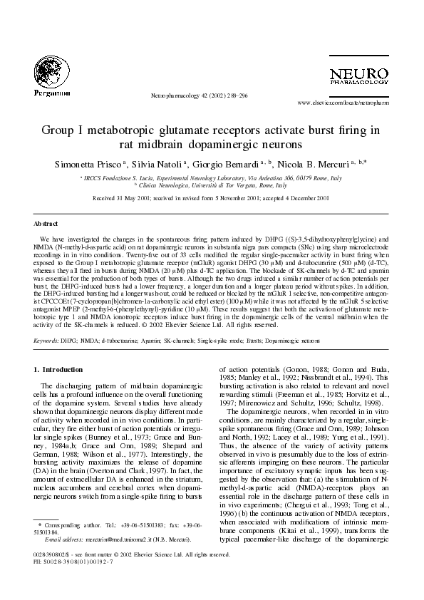 (PDF) Group I metabotropic glutamate receptors activate burst firing in ...