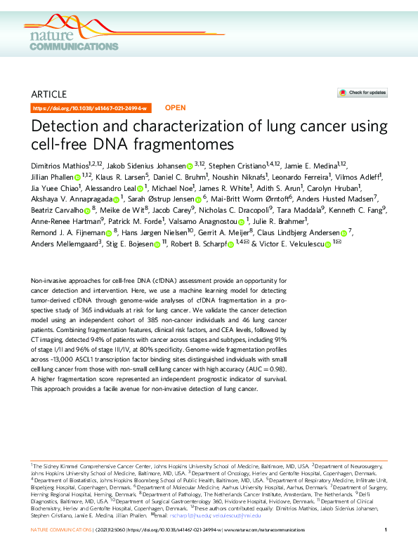 (PDF) Detection and characterization of lung cancer using cell-free DNA ...