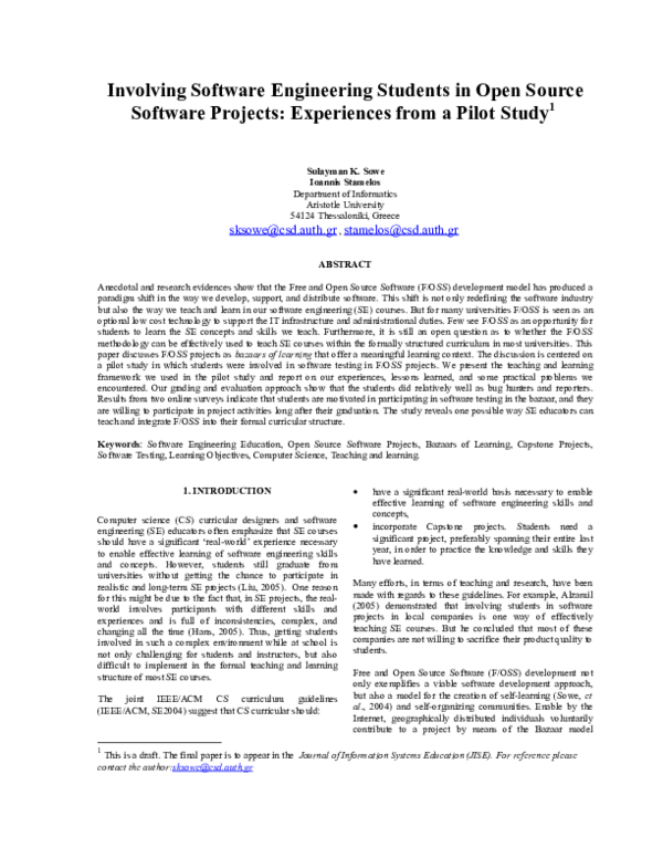 (PDF) Involving software engineering students in Open Source Software ...
