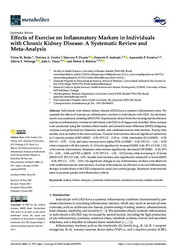(PDF) Effects of Exercise on Inflammatory Markers in Individuals with ...
