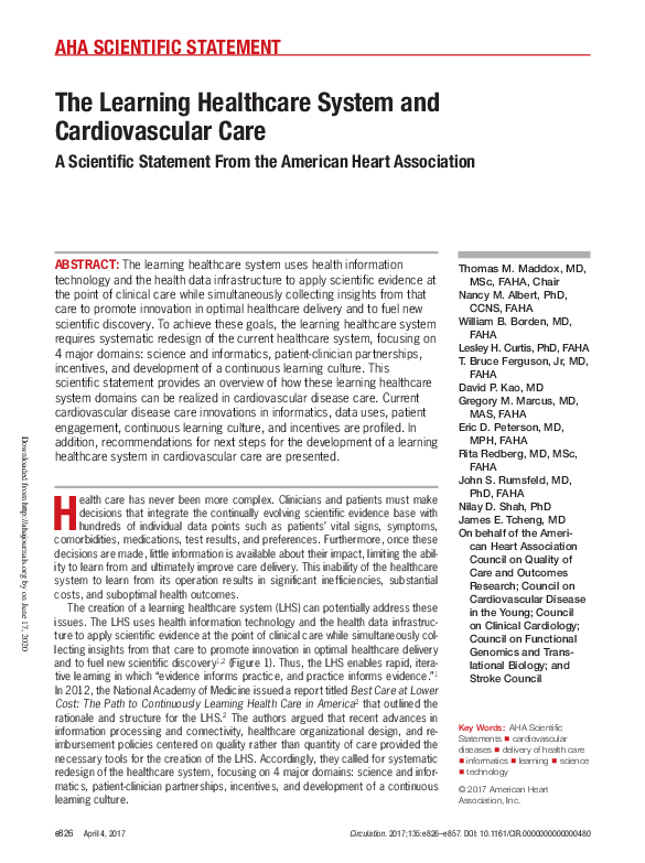 (PDF) The Learning Healthcare System and Cardiovascular Care: A ...