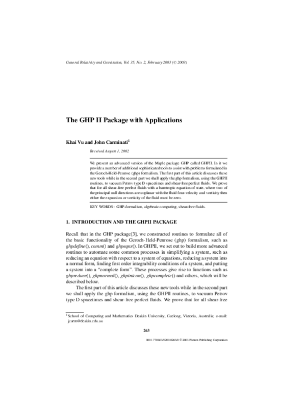 (PDF) The GHP II Package with Applications