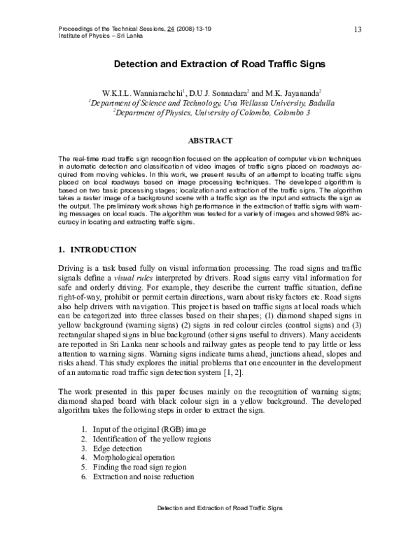 (PDF) Detection and Extraction of Road Traffic Signs