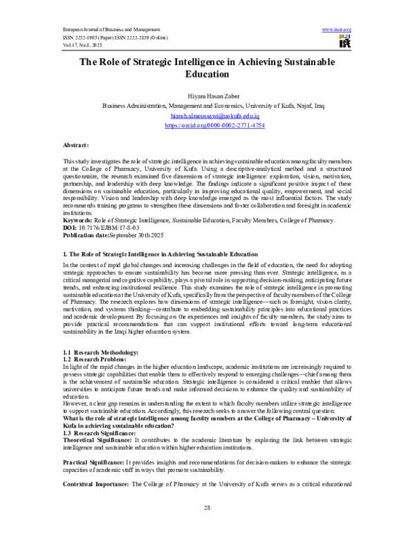 (PDF) The Role of Strategic Intelligence in Achieving Sustainable Education
