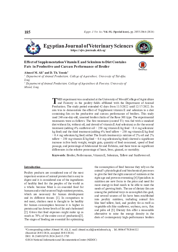 (PDF) Effect of Supplementation Vitamin E and Selenium to Diet Contains ...