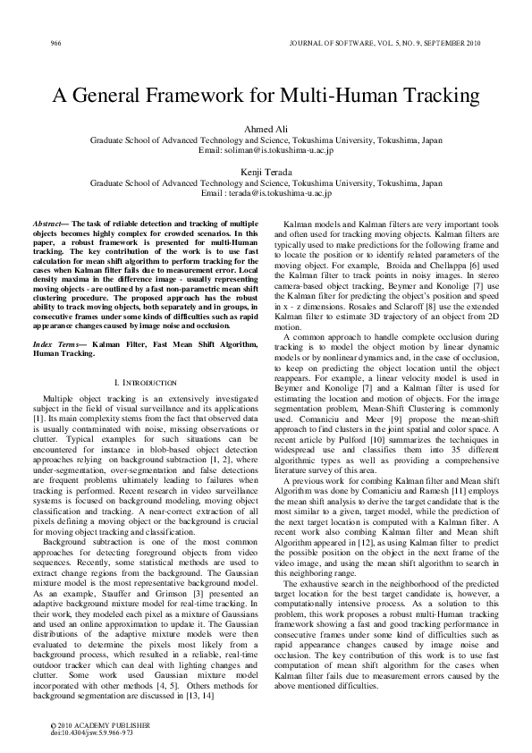 (PDF) A General Framework for Multi-Human Tracking