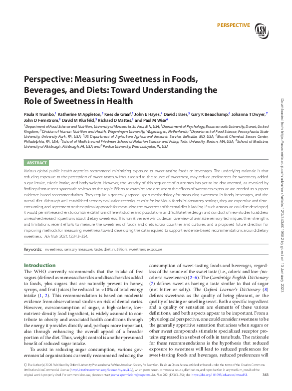 (PDF) Perspective: Measuring Sweetness in Foods, Beverages, and Diets ...